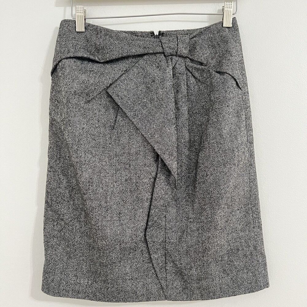Banana Republic Skirt Womens 2 Stretch Gray Wool Blend Bow Front A Line Business